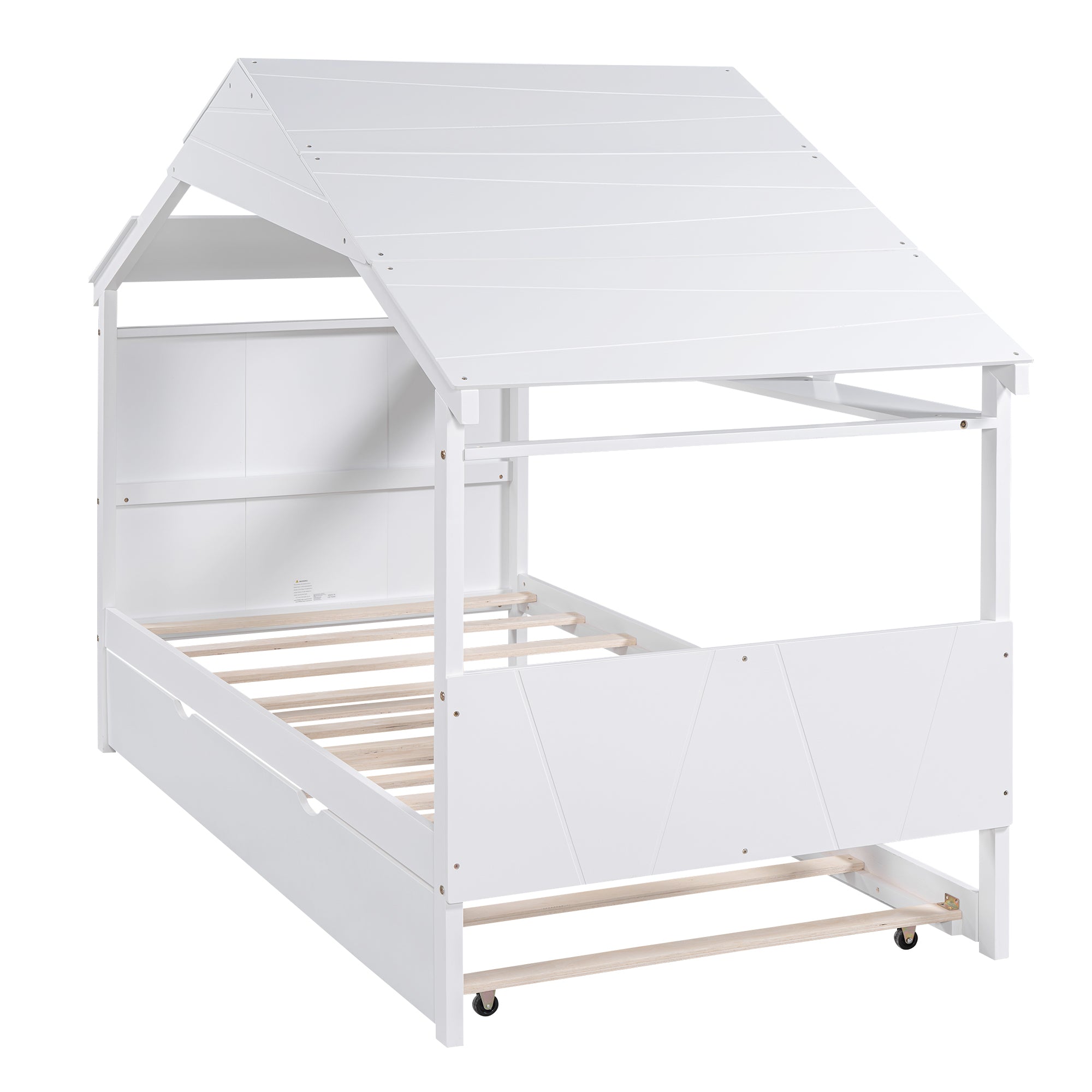 Wood Twin Size House Bed with Trundle and Storage, White - Atlantic Fine Furniture Melbourne FL
