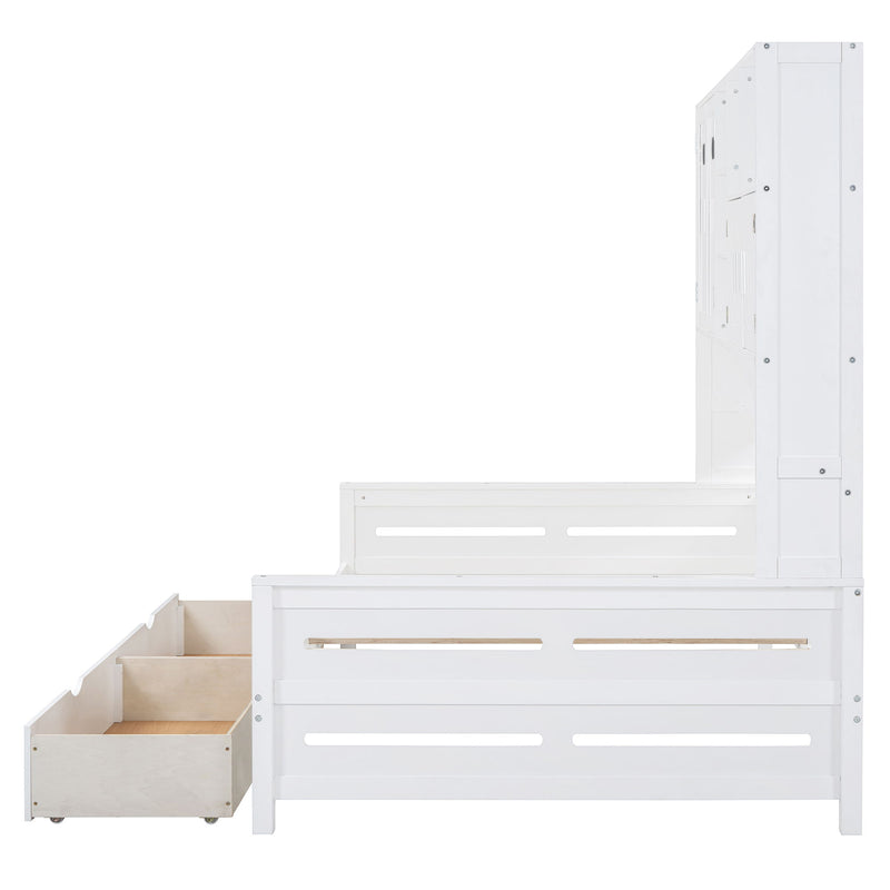 Wooden Daybed With 2 Drawers, And All-In-One Cabinet And Shelf