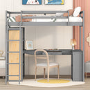 Twin Size Loft Bed with Ladder, Shelves, and Desk, Gray(LT000225AAE)