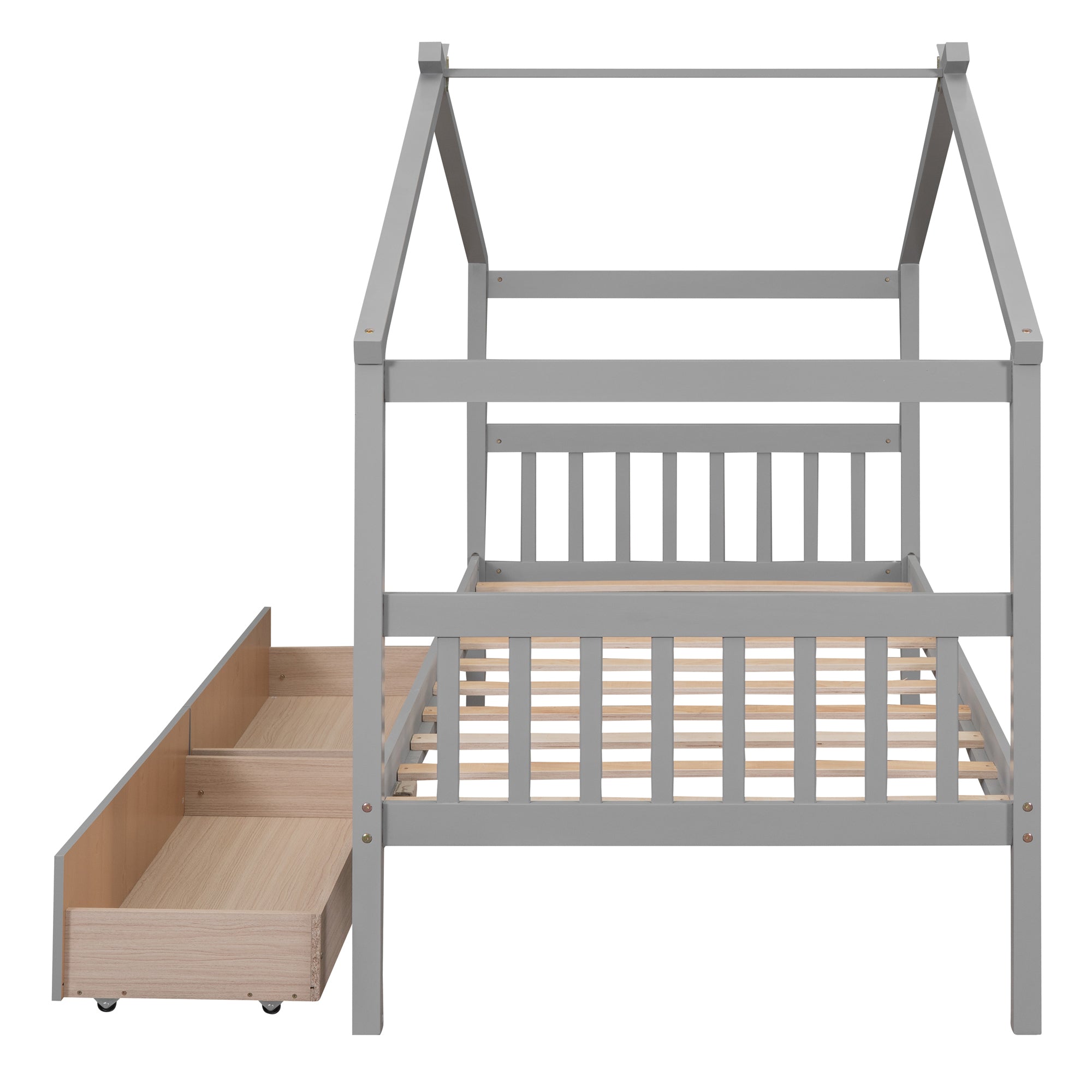 Twin Size Wooden House Bed with Drawers, Gray - Atlantic Fine Furniture Melbourne FL