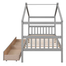Twin Size Wooden House Bed with Drawers, Gray