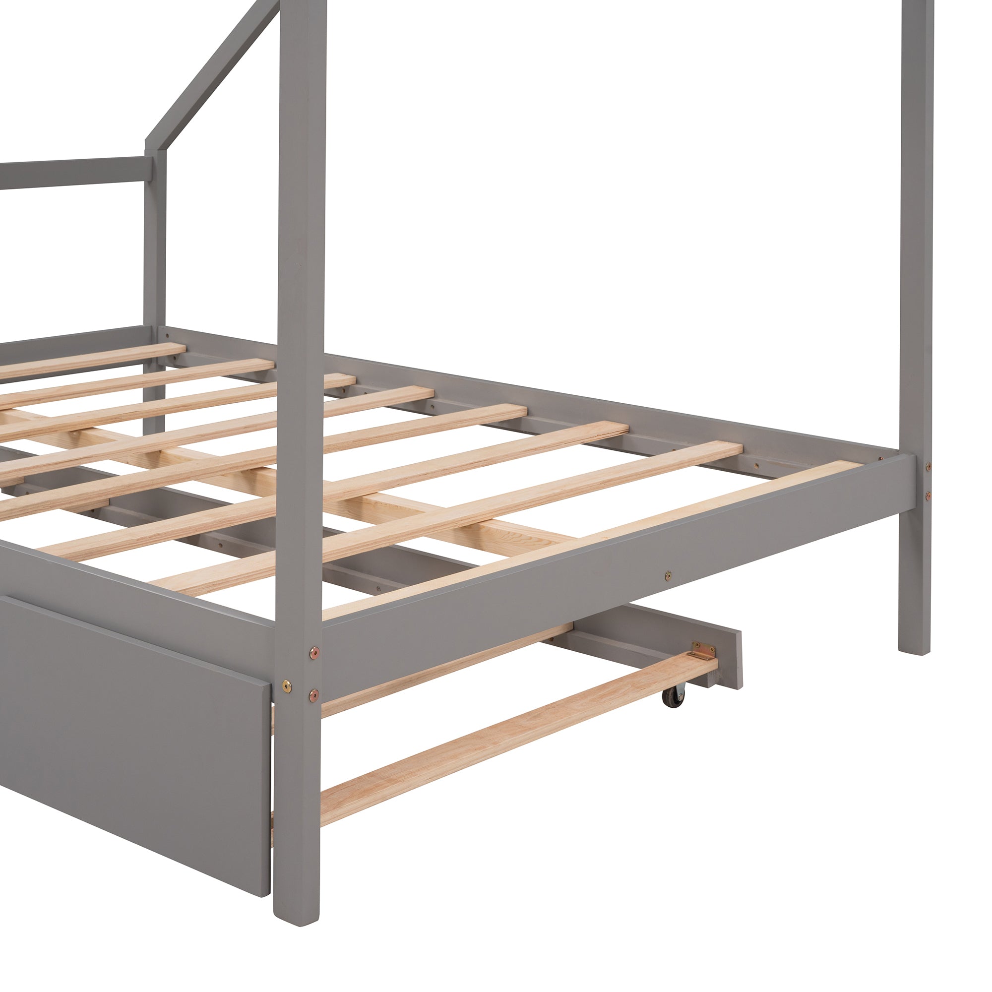Full Size Wooden House Bed With Twin Size Trundle, GRAY - Atlantic Fine Furniture Melbourne FL