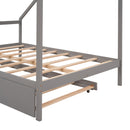 Full Size Wooden House Bed With Twin Size Trundle, GRAY
