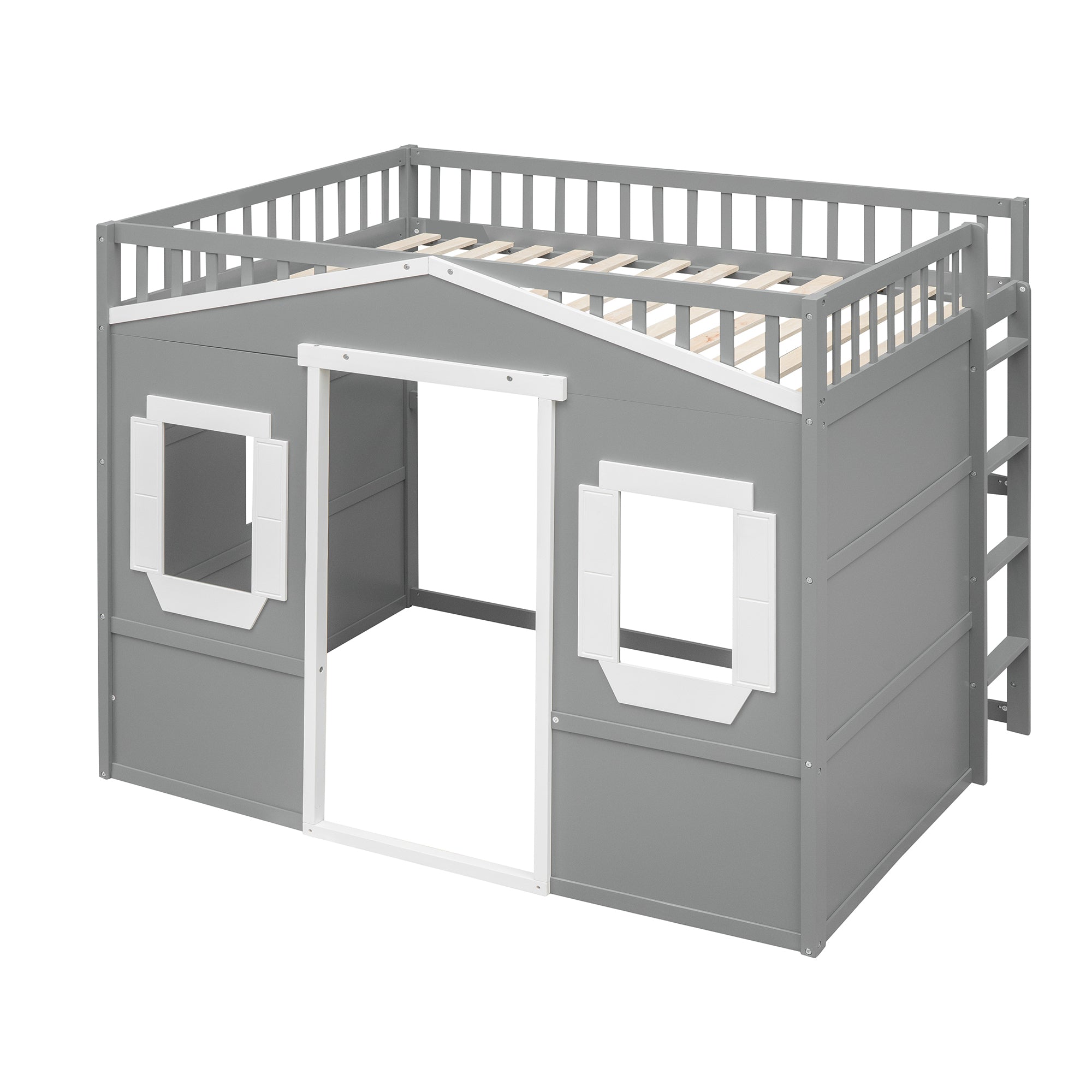Full Size House Loft Bed With Ladder-Gray+White Frame - Atlantic Fine Furniture Melbourne FL