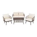 4 Piece Outdoor Patio Furniture Set, Metal Chairs With Woven Rope U Shaped Backrest