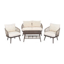 4 Piece Outdoor Patio Furniture Set, Metal Chairs With Woven Rope U Shaped Backrest