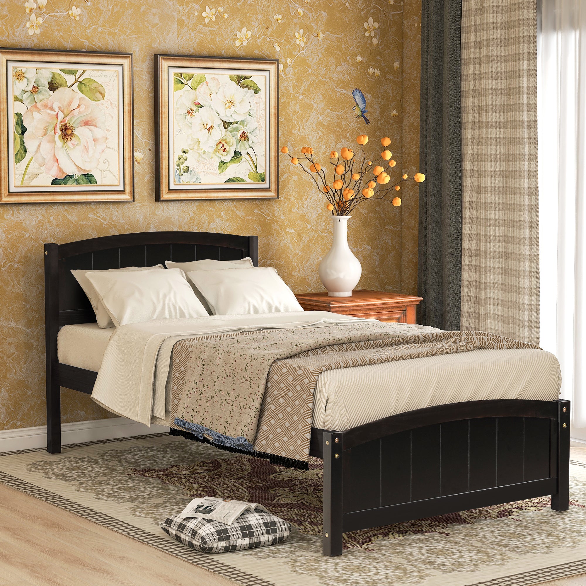 Wood Platform Bed with Headboard,Footboard and Wood Slat Support, Espresso - Atlantic Fine Furniture Melbourne FL