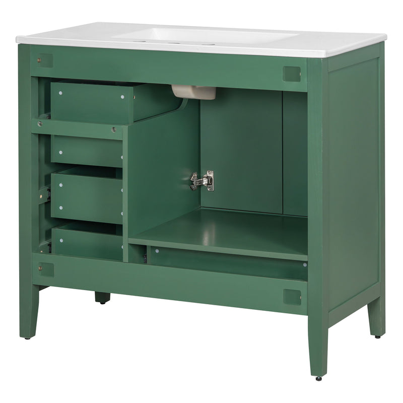 Elegant Vintage Bathroom Vanity With Sink And Soft Closing Door, 4 Drawers Of Different Sizes Frame