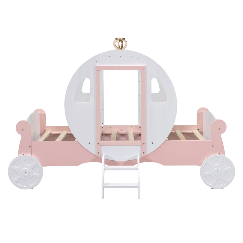 Princess Carriage Bed With Crown, Platform Car Bed With Stair