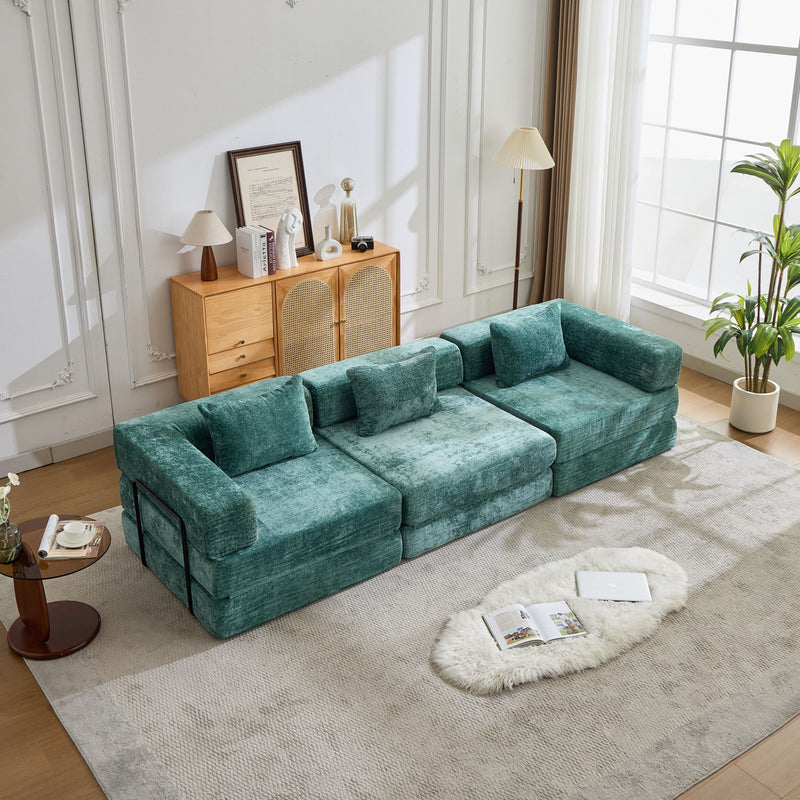 Convertible Floor Sofa Bed With Fixed Shape Frame, Boneless Modular Sectional Sofa, For Living Room - Dark Green