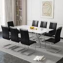 Large Modern Simple Rectangular Glass Dining Table for 6-8 People with 0.39-inch white imitation marble desktop and Silver Metal Legs for Kitchen Dining Living Room Meeting Room Banquet Hall 1538