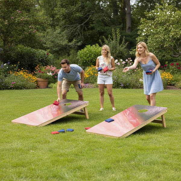 4X2 Ft Large Size Cornhole Board (Set of 2), Outdoor Game Board Set With 8 Bean Bags, Perfect For Lawn, Backyard, Beach, Park - Navy / Red / Brown