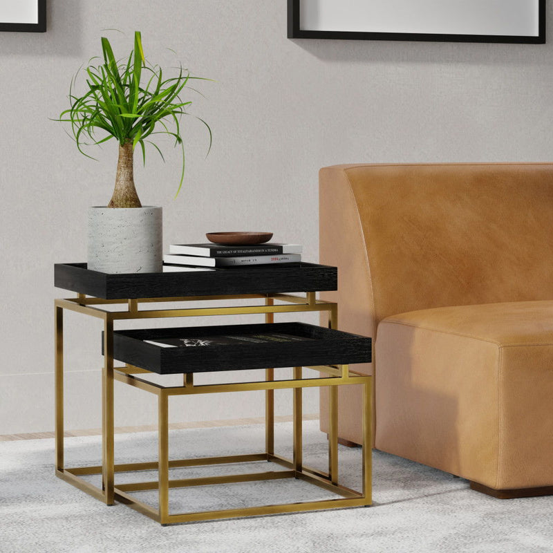 Macy - 2 Pieces Nesting Table - Black / Gold