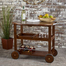 Wood And Aluminum Bar Cart With 2 Shelves - Oak / Silver