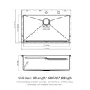 33" Drop In Kitchen Sink With Ledge Workstation, Single Bowl, 16 Gauge Stainless Steel - Black / Gray