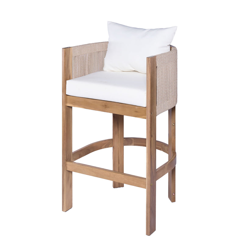 Modern Matera Barstool (Set of 2) With Wraparound Back And Rope - Teak / Beige