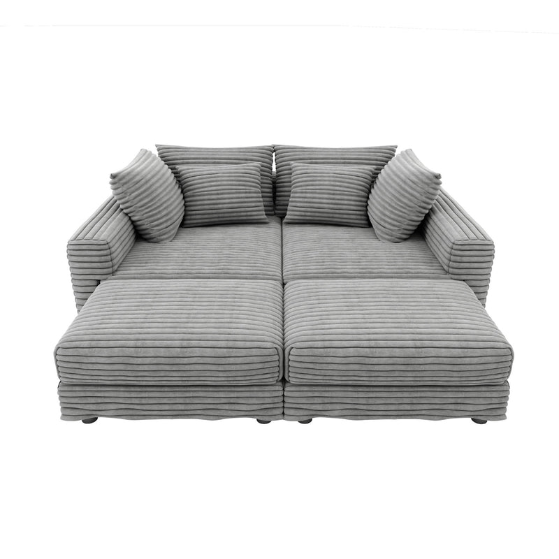 Deep Seat Convertible Sofa With Soft Pillows And Ottomans