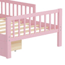 Bed With Headboard Storage Rack, 2 Under Bed Drawers, 3 Side Guardrails For Safety