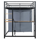 Loft Bed With Desk, Shelves, Power Outlet, LED Light And Wardrobe