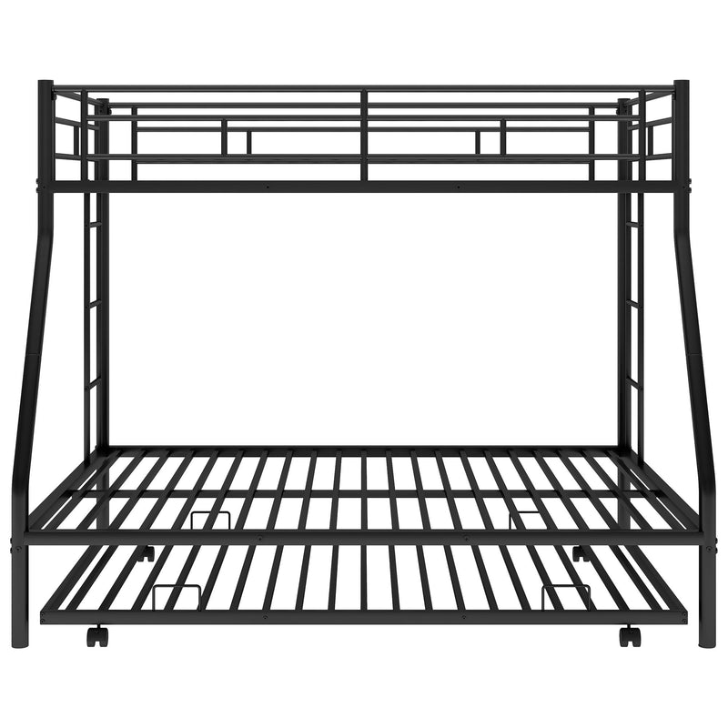 Bunk Bed With Steel Frame And Trundle, 2 Side Ladders