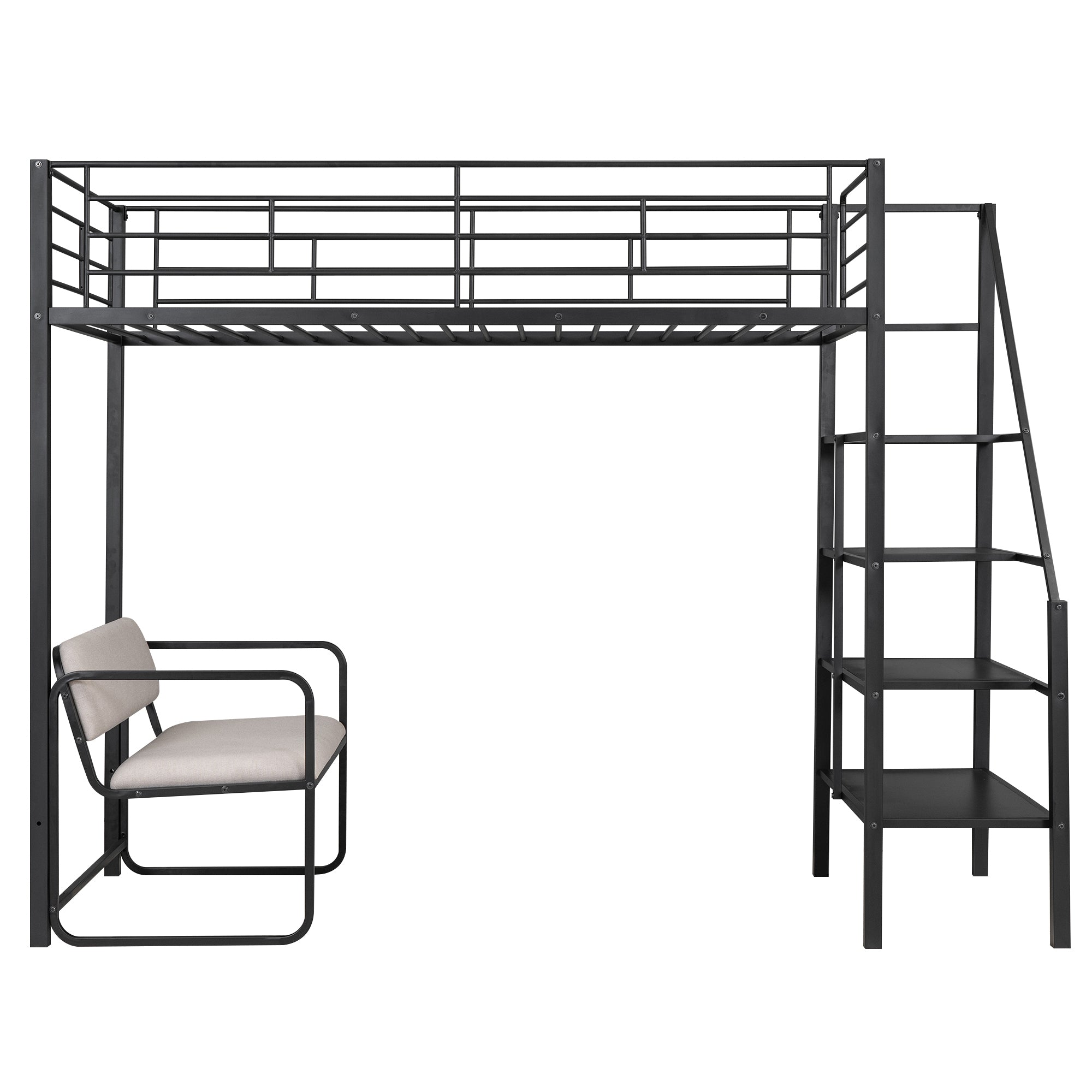 Twin Size Metal Loft Bed with Bench and Storage Staircase, Black - Atlantic Fine Furniture Melbourne FL