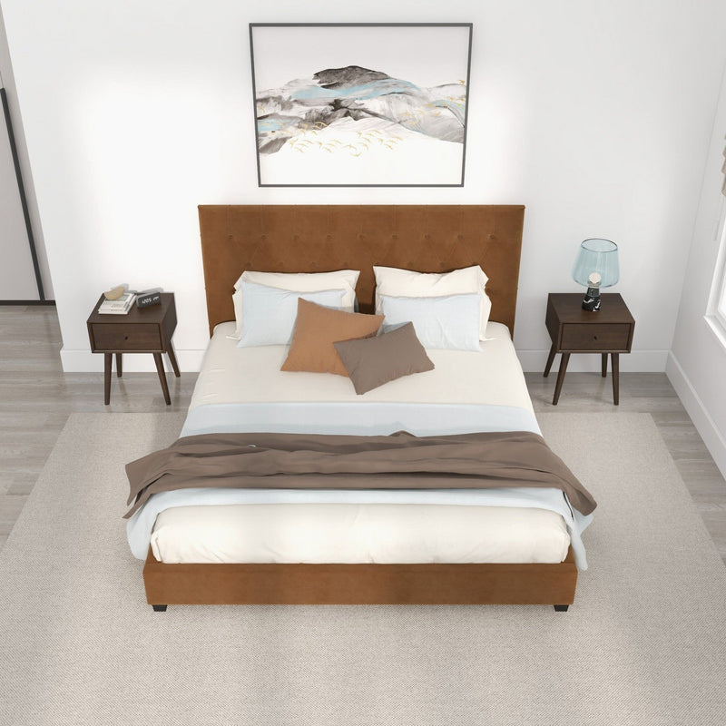Donald - Mid-Century Modern Velvet Platform Bed