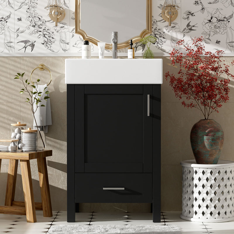 Bathroom Vanity With Sink, Frame And Drawer - Black