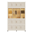 Portable Wardrobe Closet Storage Organizer With 17 Magnetic Doors, 17 Cubes, Hanging Rod & 6 Hangers - Creamy White