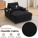 Modern Style Armchair Chaise Lounge Sofa Couch With Movable Storage Ottoman, USB Ports, Cup Holders, Phone Holder, Side Pockets