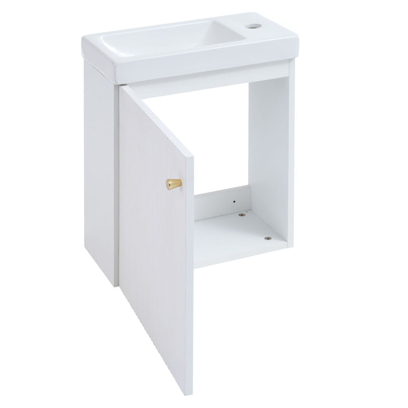 Contemporary Wall-Mounted Bathroom Vanity Combo Cabinet With Ceramic Basin Ideal For Small Bathrooms