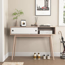 Rustic Entryway Console Table With Sliding White Doors And Wood Legs - Natural