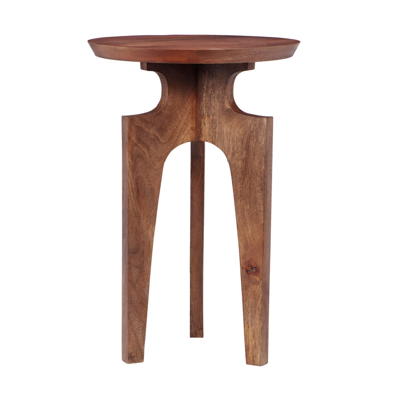 Midcentury Mango Wood Round End Table With 3 Legs - Honey