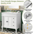 Bathroom Vanity With Ceramic Sink, 2 Doors 3 Drawers, Soft Close Design