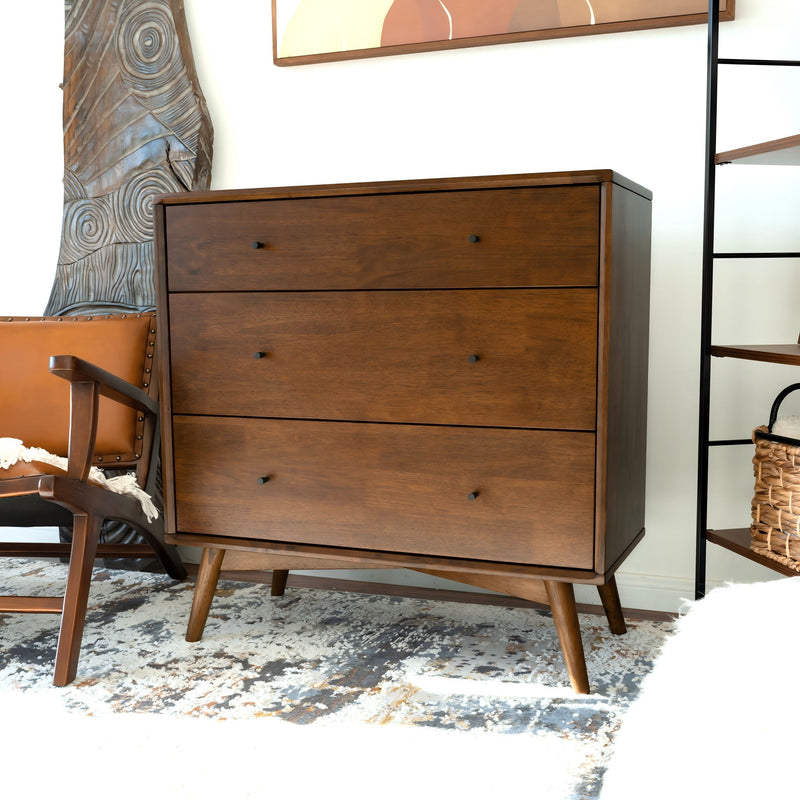 Caroline - Mid-Century Modern Dresser 3 Drawer - Brown / Wood