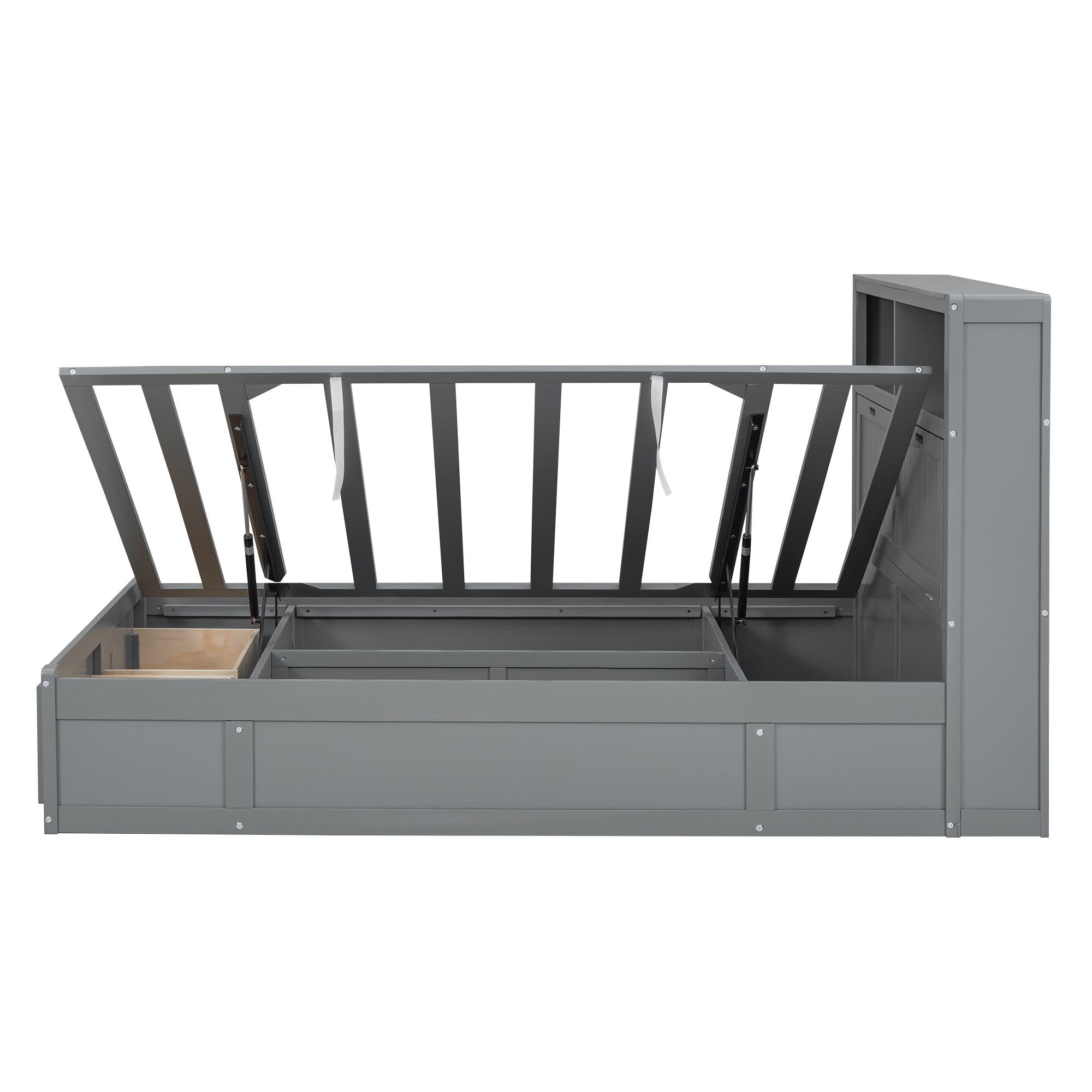 Wood Queen Size Hydraulic Platform Bed with Storage LED Headboard, Charging Station and 2 Drawers, Gray - Atlantic Fine Furniture Melbourne FL