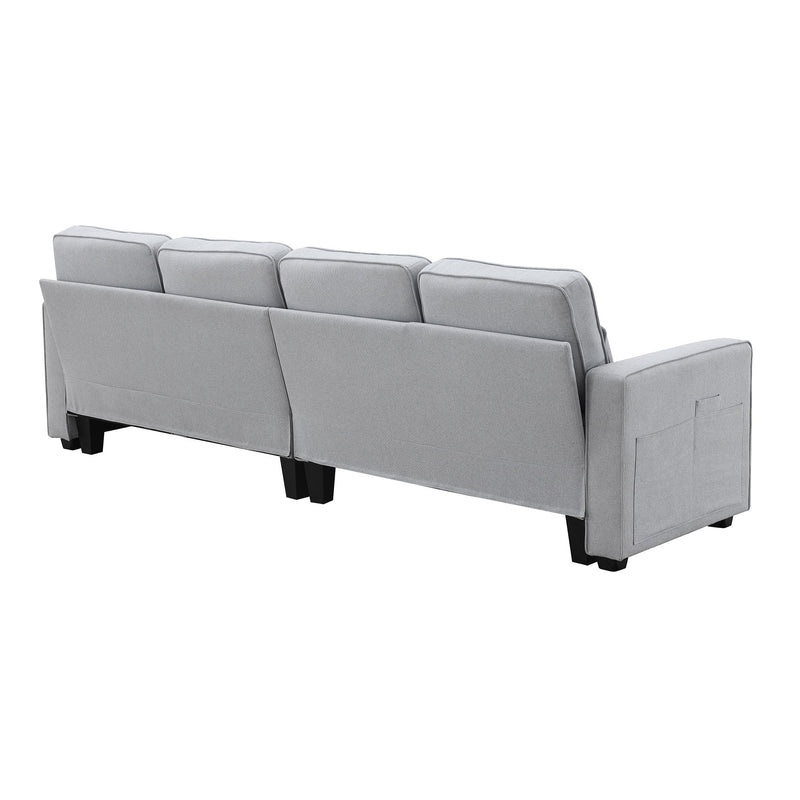 4 Seater Modern Linen Sofa With Armrest Pockets And 4 Pillows, Minimalist Style Couch For Living Room