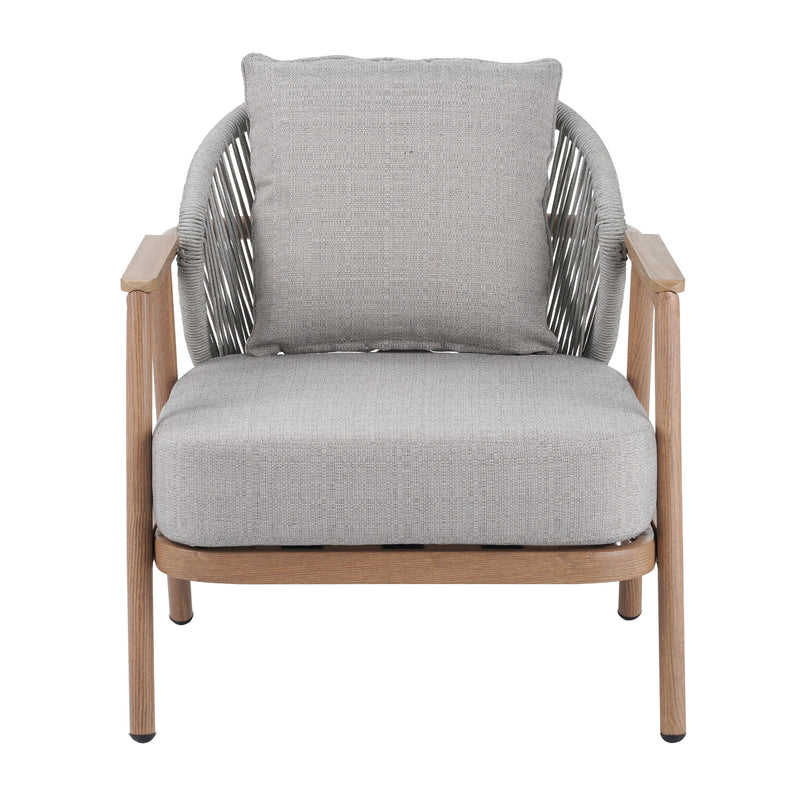 Orla - Outdoor Rope Club Chair, Cushion (Set of 1) - Teak / Taupe