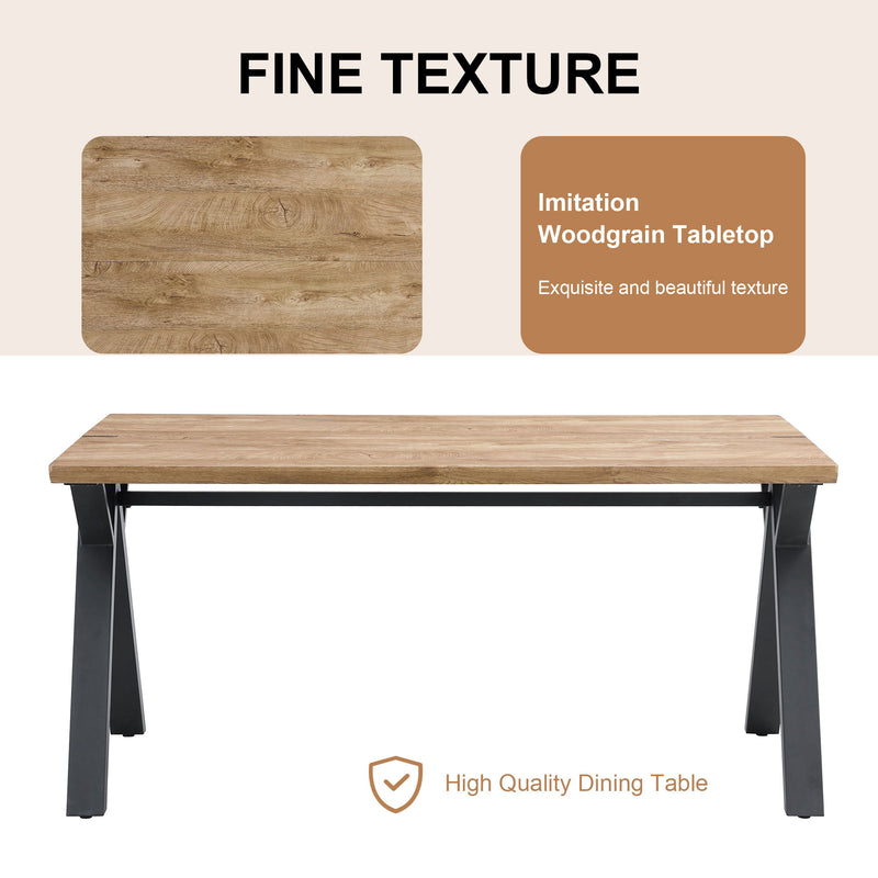 Wood Textured Dining Table With A Frame Legs.Density Board Sticker Pipe Spraying, Suitable For Various Occasions Such As Living Rooms - Black