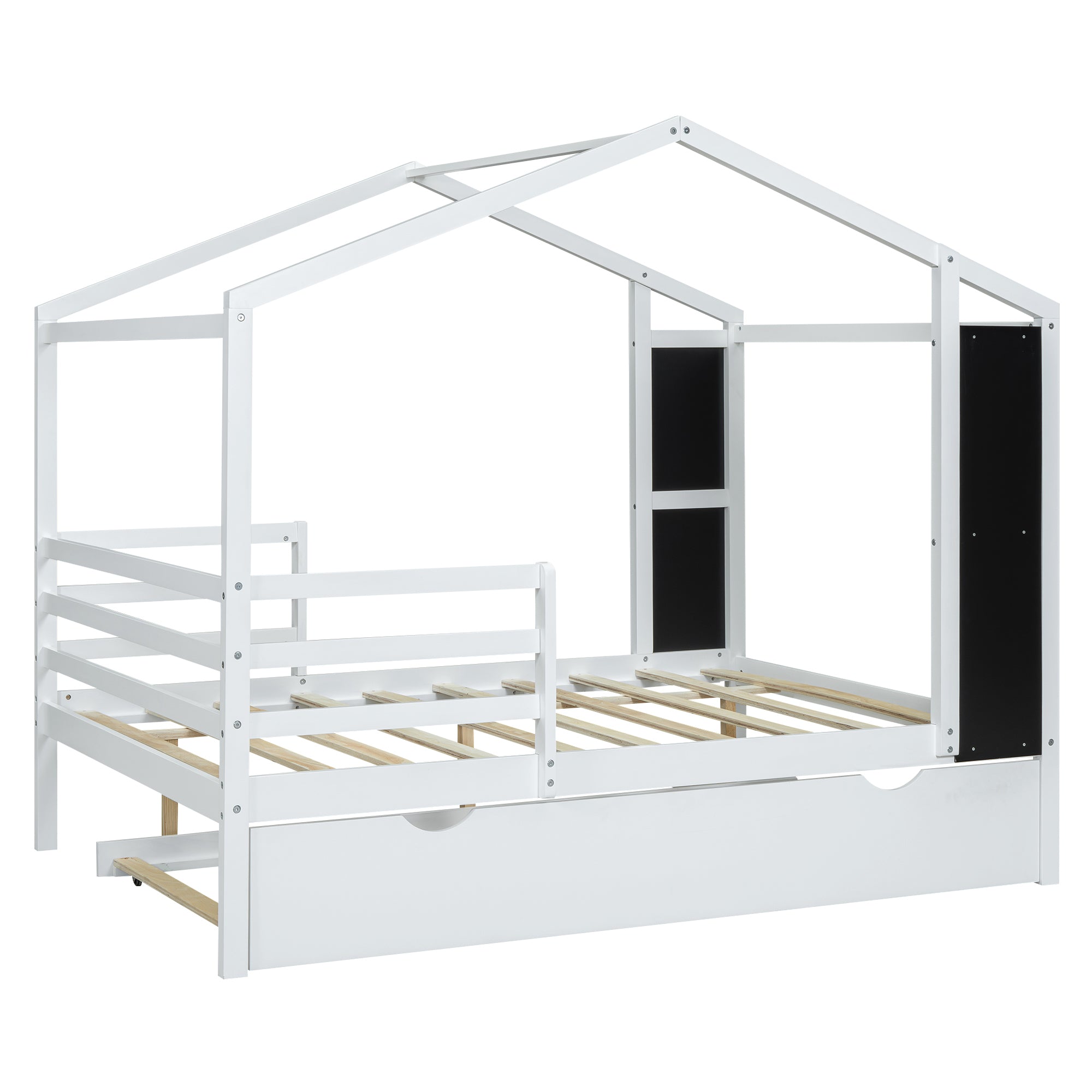 Full Size Wood House Bed with Fence and Writing Board, White - Atlantic Fine Furniture Melbourne FL