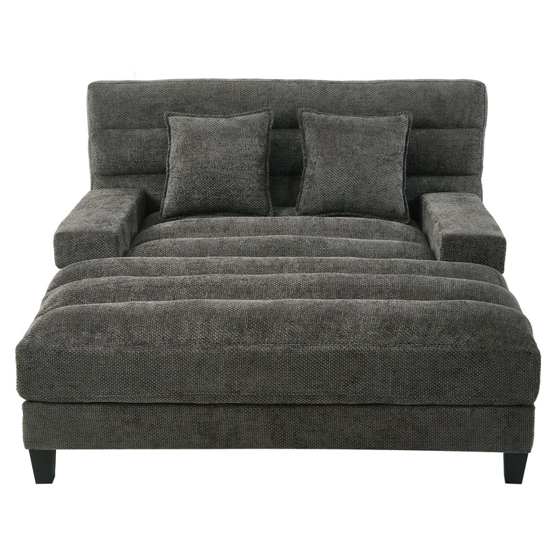Chaise Bed Lounge Sofa Chair With Adjustable Backrest And LED Light Strip - Gray