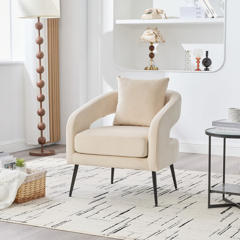 Open Back Accent Chair, Round Armchair For Living Room, Bedroom - Beige