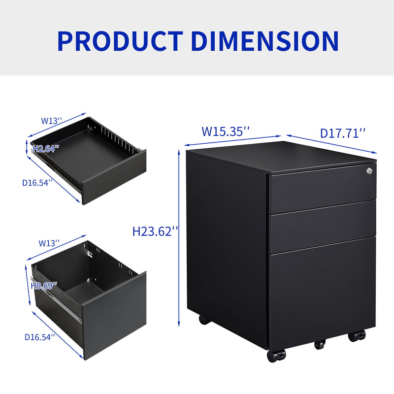 3 Drawer Mobile File Cabinet With Lock Steel File Cabinet For Legal / Letter / A4 / F4 Size, Home / Office Design