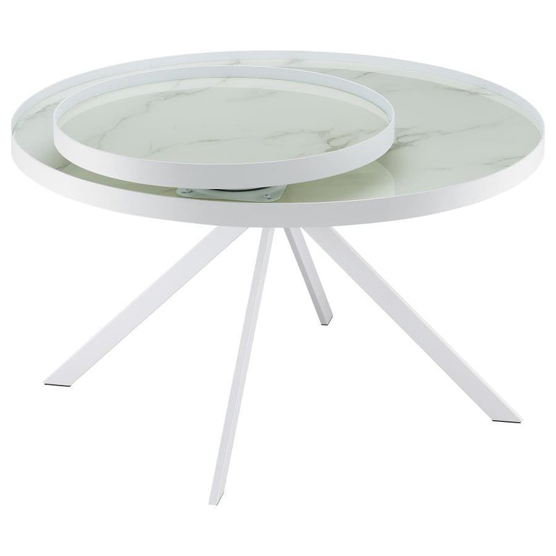 Briggs - Round Marble Printed Glass Top Coffee Table