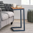 C Shaped End Table With Iron Base And Fir Wood To