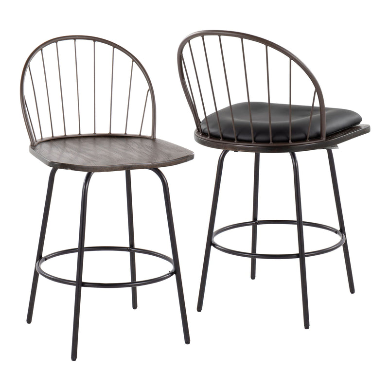 Riley - Claire Farmhouse Fixed Height Counter Stool With Swivel With Round Footrest (Set of 2)