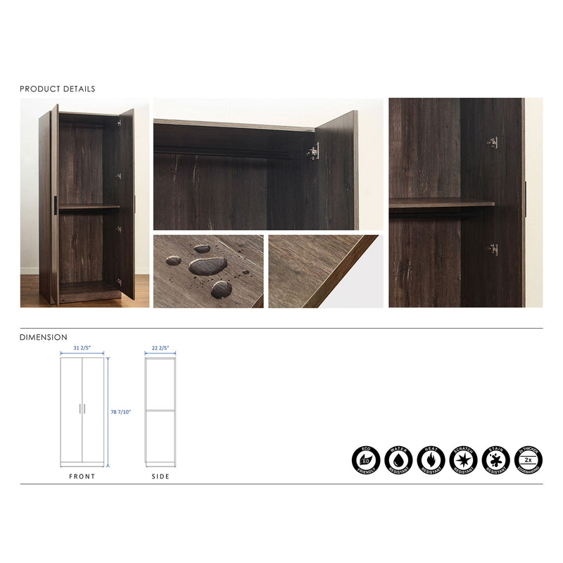 Willow 2 Door Wood Closet With Shelf Storage Function - Gray