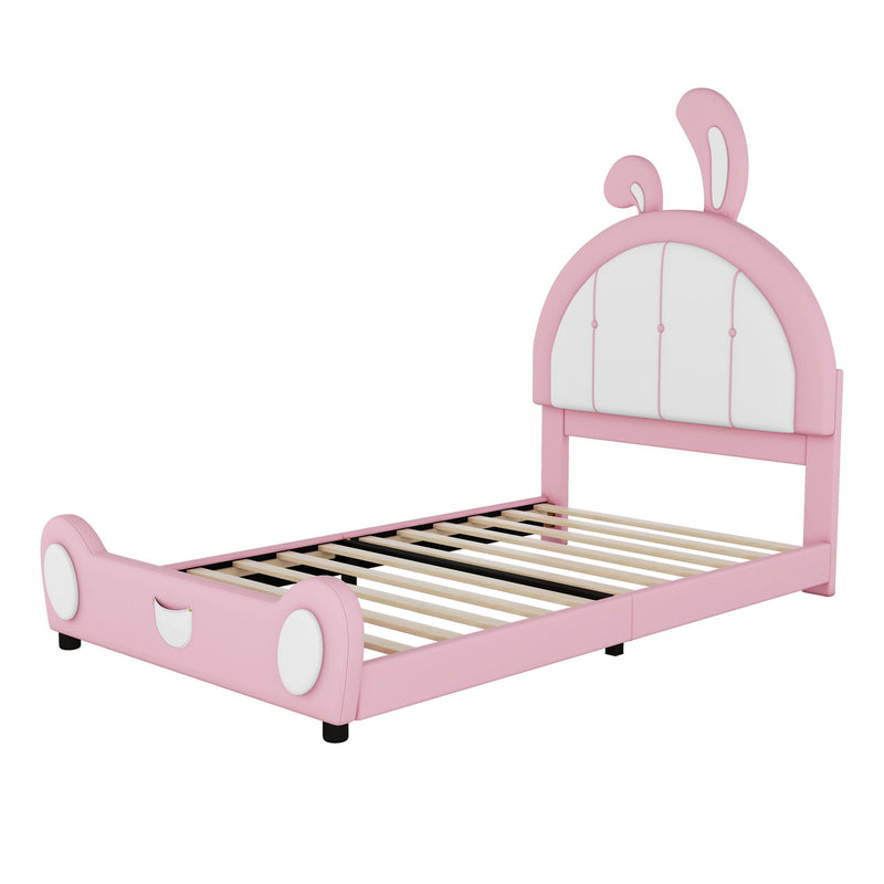 Upholstered Platform Bed With Rabbit Shaped Headboard
