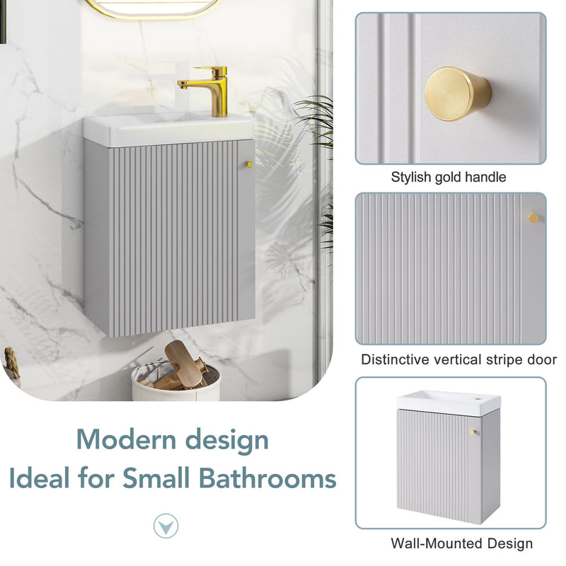 Contemporary Wall-Mounted Bathroom Vanity Combo Cabinet With Ceramic Basin Ideal For Small Bathrooms