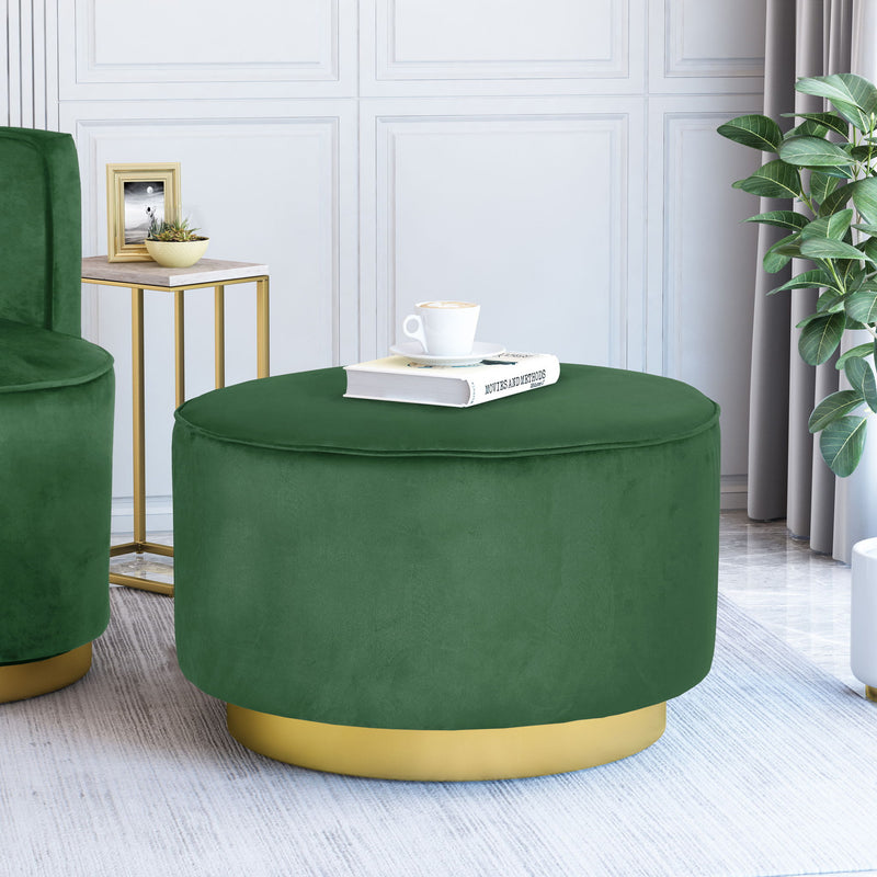 Round Velvet Ottoman, Upholstered Foot Stool For Living Room, Entryway - Emerald