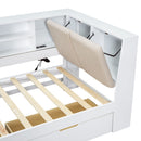 L-Shaped Daybed Corner Bed Under Bed Drawers With Storage Bookcase And Upholstered Headboard And USB Charging Ports